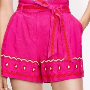 LOFT NWT Pink Embroidered Women's Shorts linen blend high waisted paper bag